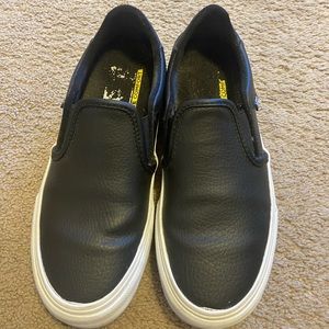 Women’s Black Leather Slip on Vans Sneakers